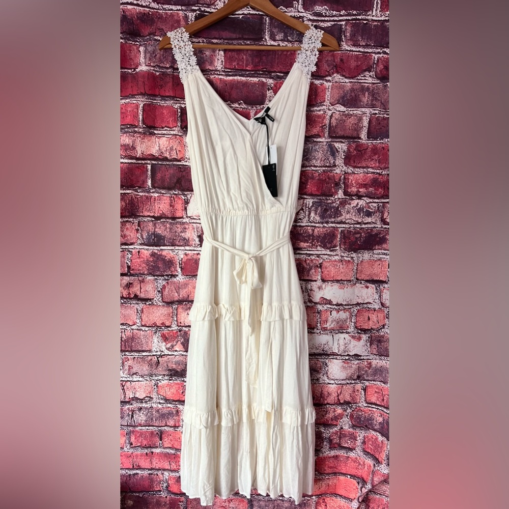 PAIGE Riviera White Lace-Strap Tiered Midi Dress
